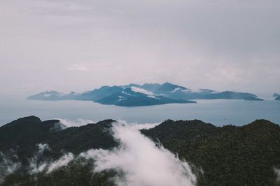 Scenic view of mountains against cloudy sky