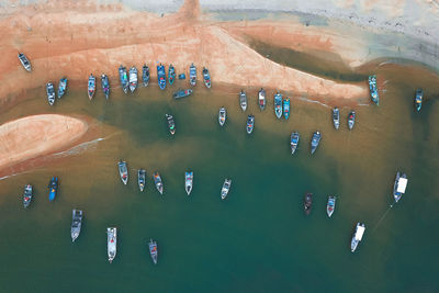High angle view of boats in water
