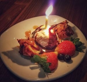Close-up of served food in plate