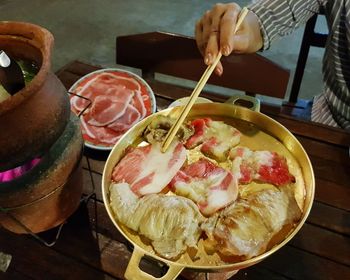 High angle view of food on table