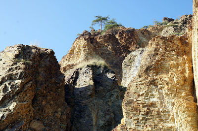 Low angle view of rock formations against sky