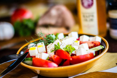 Close-up of vegetables in plate on table