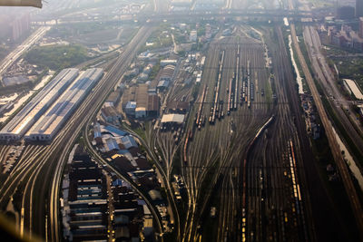 High angle view of cars on road in city