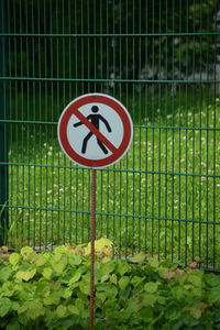 Information sign against fence in park on sunny day