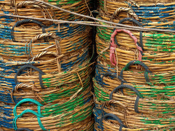 Full frame shot of fishing baskets 