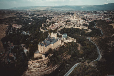 Alcazar of segovia from aerial view.