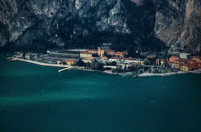 Aerial view of sea and mountains