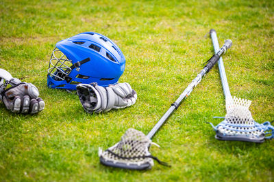 Close-up of metallic ball on field