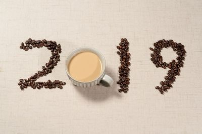 High angle view of coffee cup on table