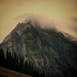 Scenic view of mountains against sky during sunset