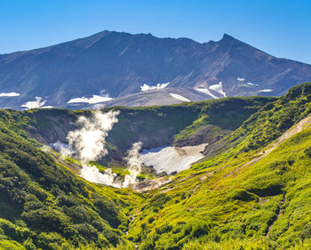 Small valley of geysers on vilyuchinsky volcano on the kamchatka peninsula