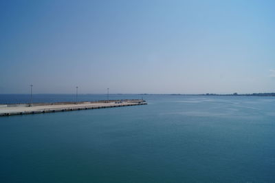 Scenic view of sea against clear blue sky