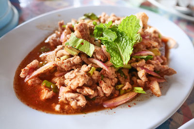 Close-up of meal served in plate