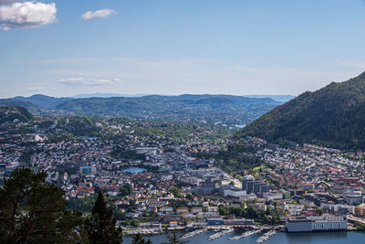 High angle view of townscape against sky