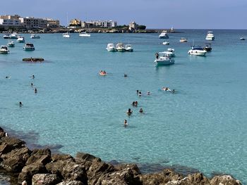 High angle view of boats in sea