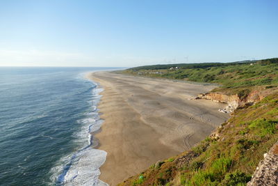 Scenic view of beach against clear sky