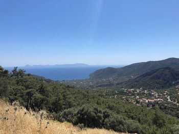 Scenic view of landscape against clear blue sky