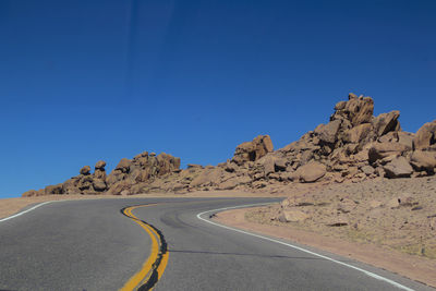 Scenic view of road against clear blue sky