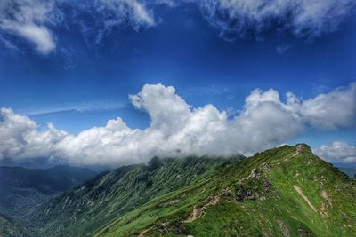 Scenic view of green landscape against sky