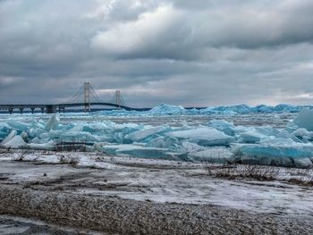 Scenic view of frozen sea against sky