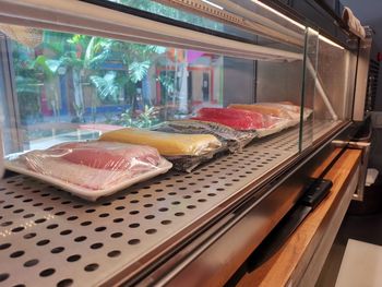 High angle view of fish on table at store