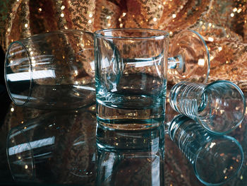 Close-up of glasses on table