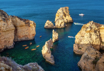 High angle view of rocks in sea