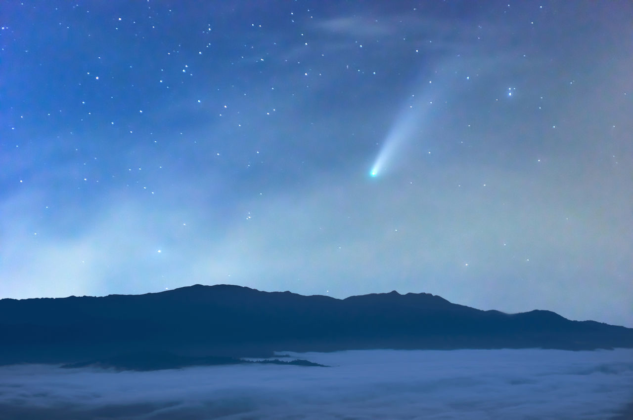 SCENIC VIEW OF SEA AGAINST STAR FIELD AT NIGHT