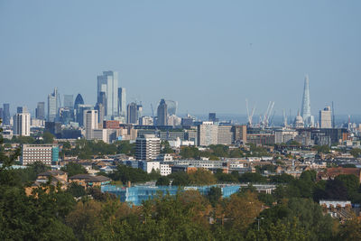 Cityscape against clear sky