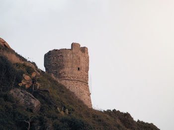 Low angle view of fort against clear sky