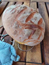 High angle view of bread in container on table