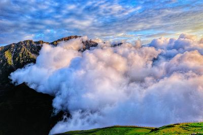 Panoramic view of volcanic mountain against sky