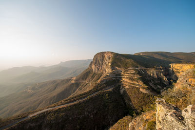 Scenic view of mountains against clear sky