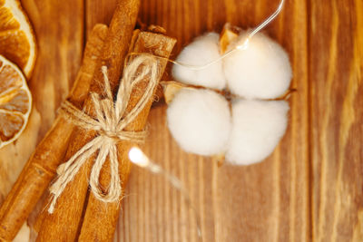 High angle view of eggs on table