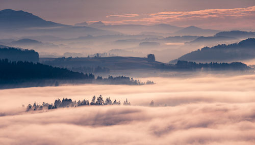 Panoramic view of landscape against sky during sunset