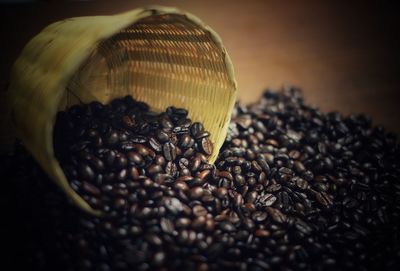 Close-up of coffee beans on table