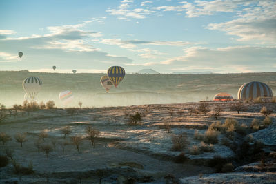View of hot air balloon at beach