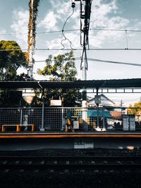 Train on railroad station platform against sky