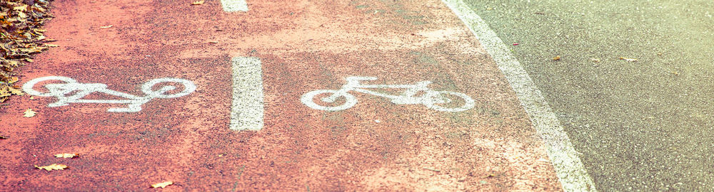 High angle view of text on street