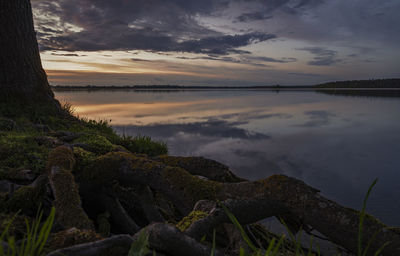 Scenic view of lake against sky during sunset