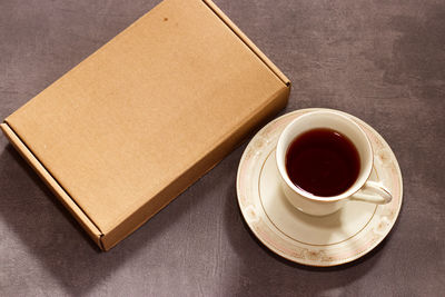 High angle view of coffee on table