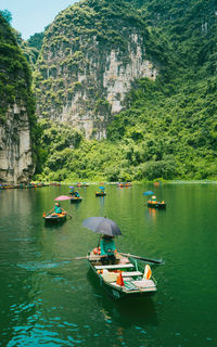 View of boats in river