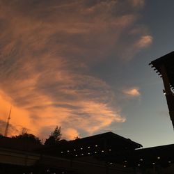 Low angle view of silhouette trees against dramatic sky