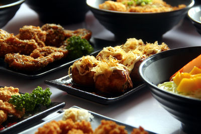 High angle view of food in plate on table