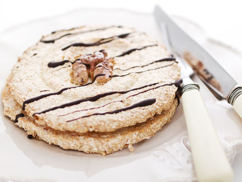 High angle view of dessert in plate on table