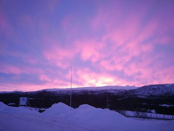 Snow covered mountain against sky during sunset