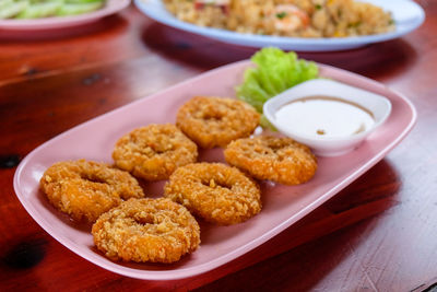 High angle view of food on table