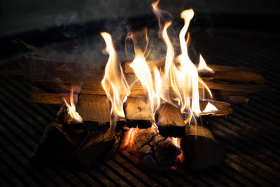Close-up of bonfire at night