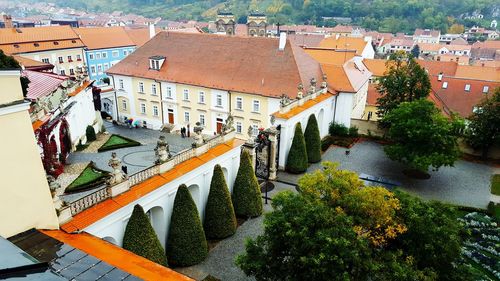 High angle view of buildings in town