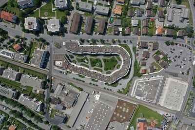 High angle view of buildings in city